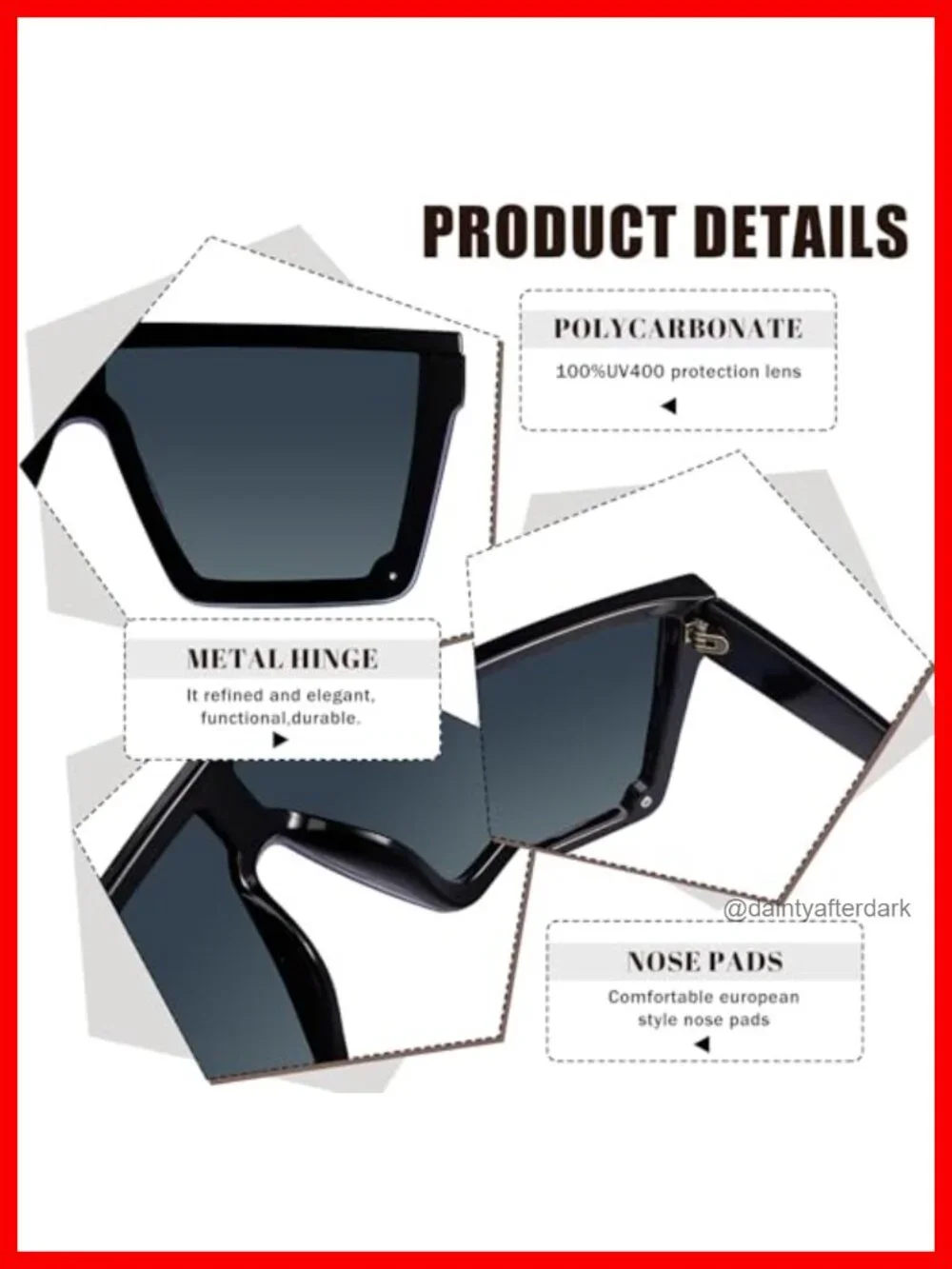 4 Pairs Square Oversized Frameless Sunglasses UV Protection